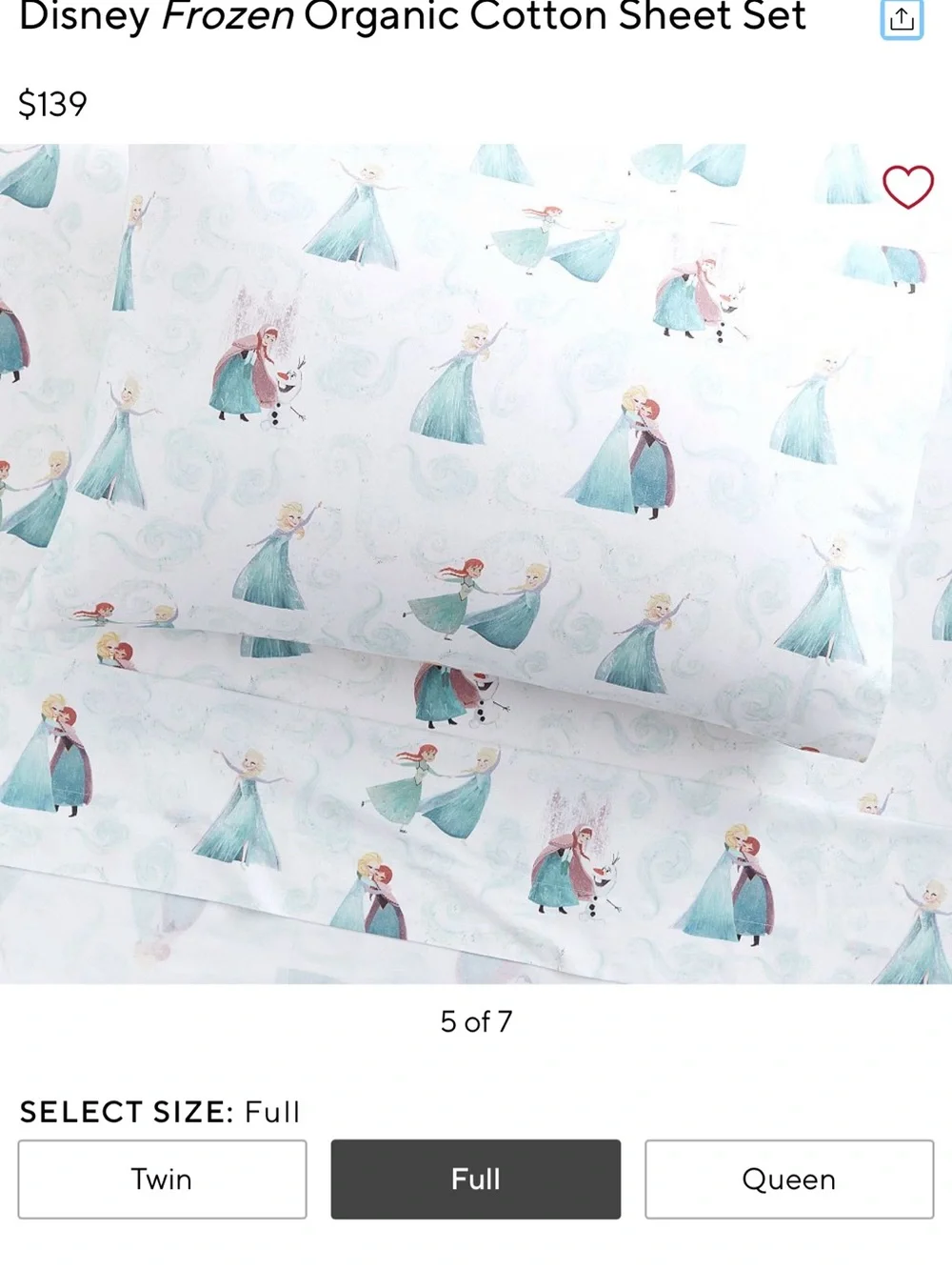 Pottery Barn Kids Disney Frozen Organic Cotton Sheet Set - White, Blue, Aqua